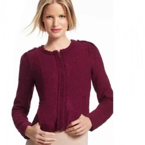 CAbi Brit Boucle Burgundy Zip Fringe Trim Jacket #530 - 4